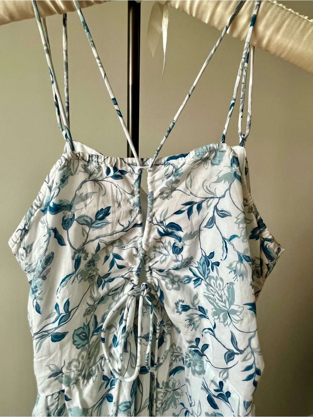 Joie Floral Cottagecore Prairie Maxi Dress Blue White Spaghetti Straps US 12 - Picture 5 of 16
